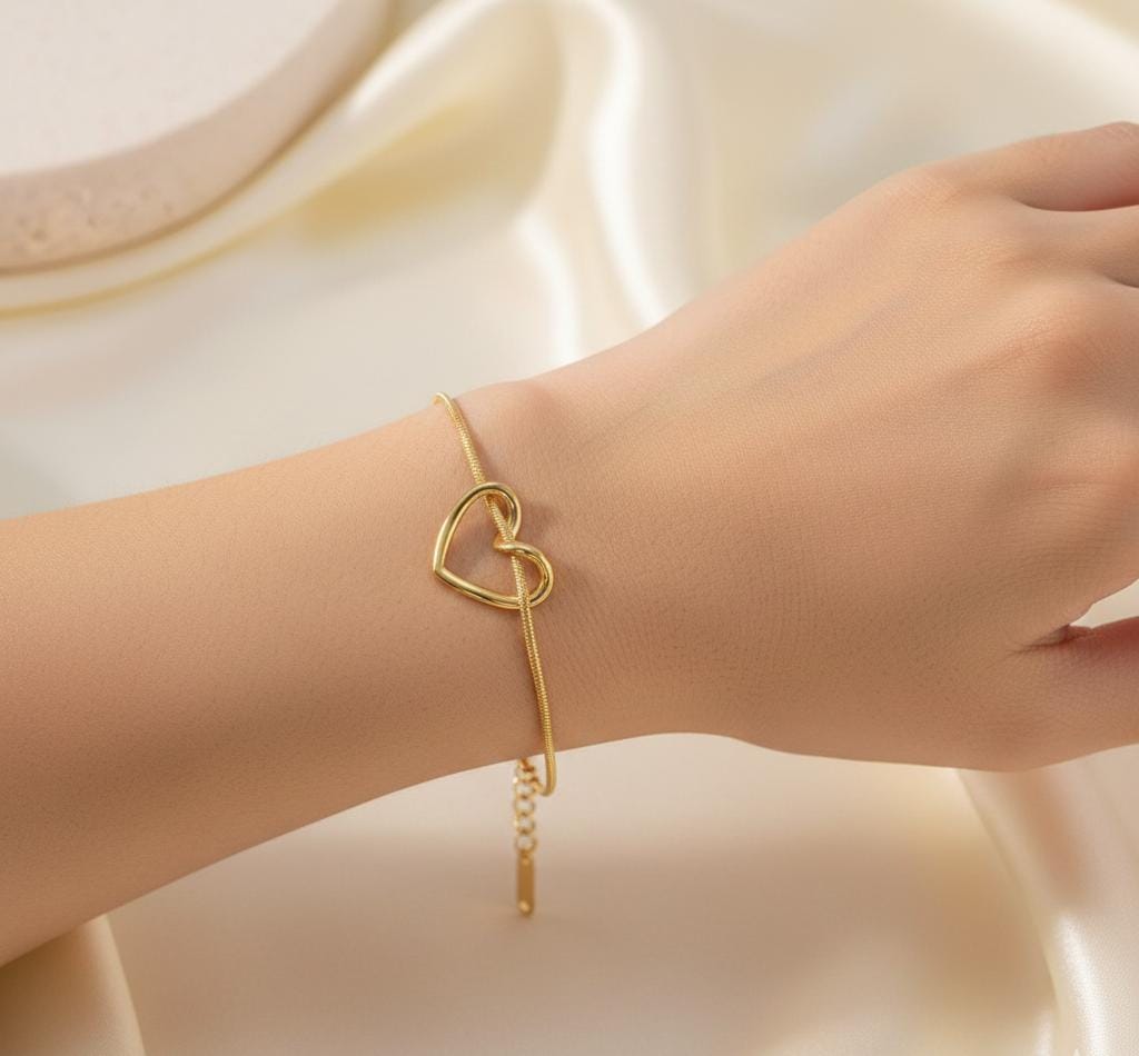 Anti Tarnish Double Heart Linked Gold Bracelet